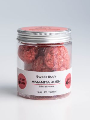 Банка Sweet Buds AMANITA KUSH 100g 25mg CBD 0,5g мухомор в білому шоколаді